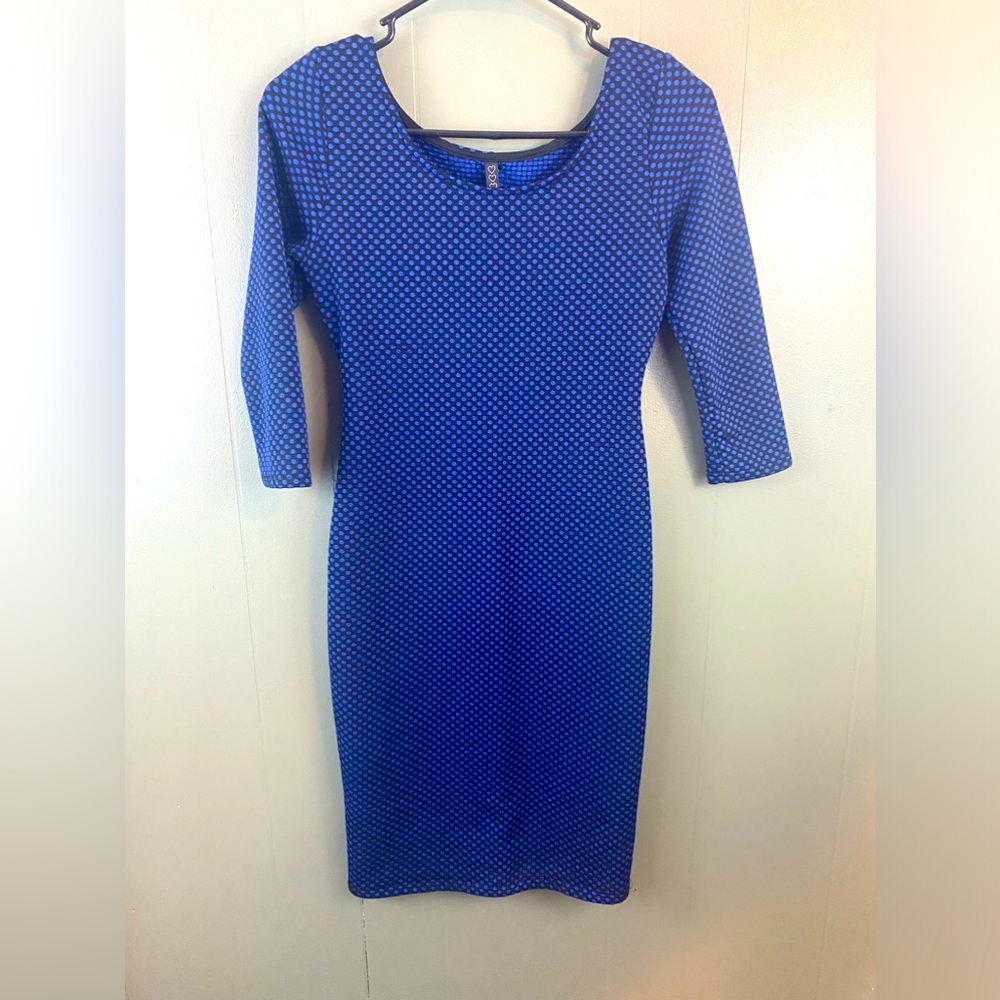 DGNY Blue Polka Dotted Dress - Medium
